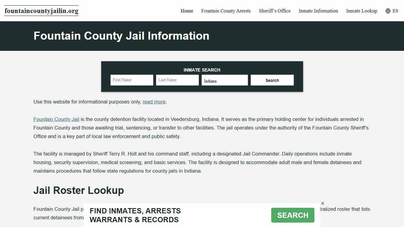 Fountain County, IN Jail Roster, Inmate Info